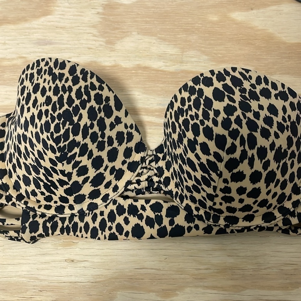 Victoria Secret Strapless Leopard Animal Cheetah Print Swimsuit size M 34B top - Picture 7 of 10